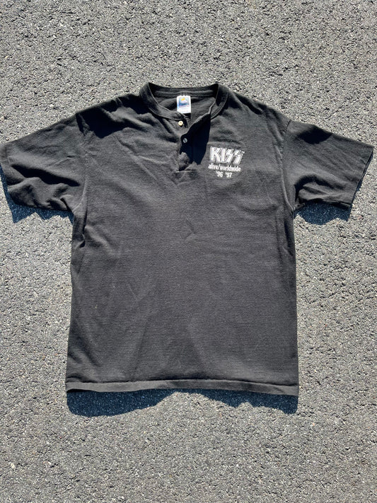 Vintage Kiss 90's Alive/Worldwide 96/97' Tour Band T Shirt 1/4 Button Size L Large Single Stitch Black