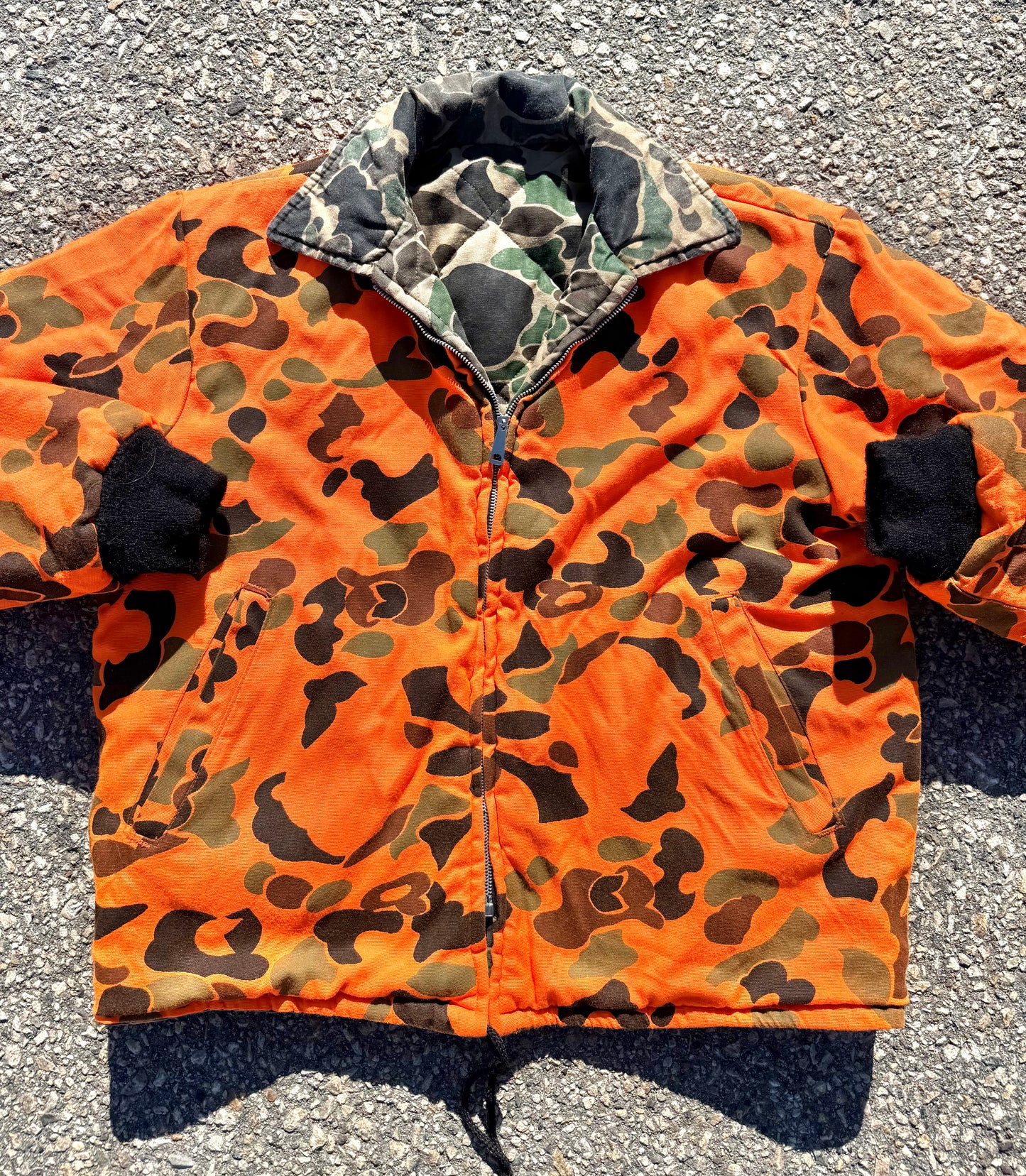 Vintage Camo Reversible Hunter Orange Workwear Quilted Bomber Jacket Large