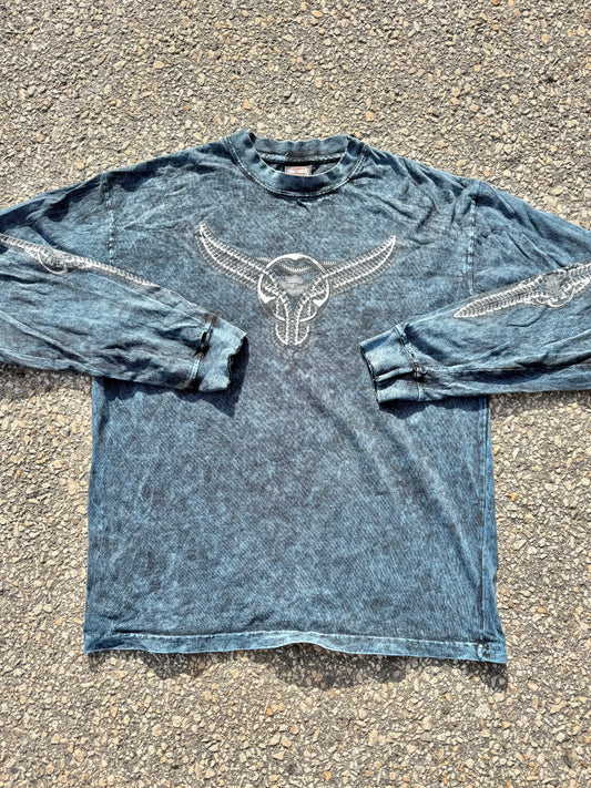 Vintage Harley Davidson Blue Acid Wash Retro 90's Long Sleeve T Shirt Size L Large Made in the USA 1995