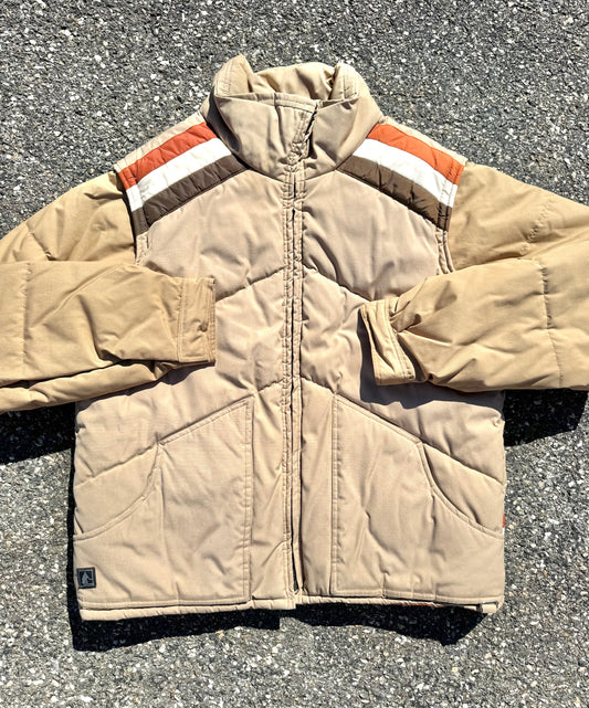 Vintage Altra 70's Retro 2 in 1 Convertible Vest Ski Jacket Men's Size L Large Tan