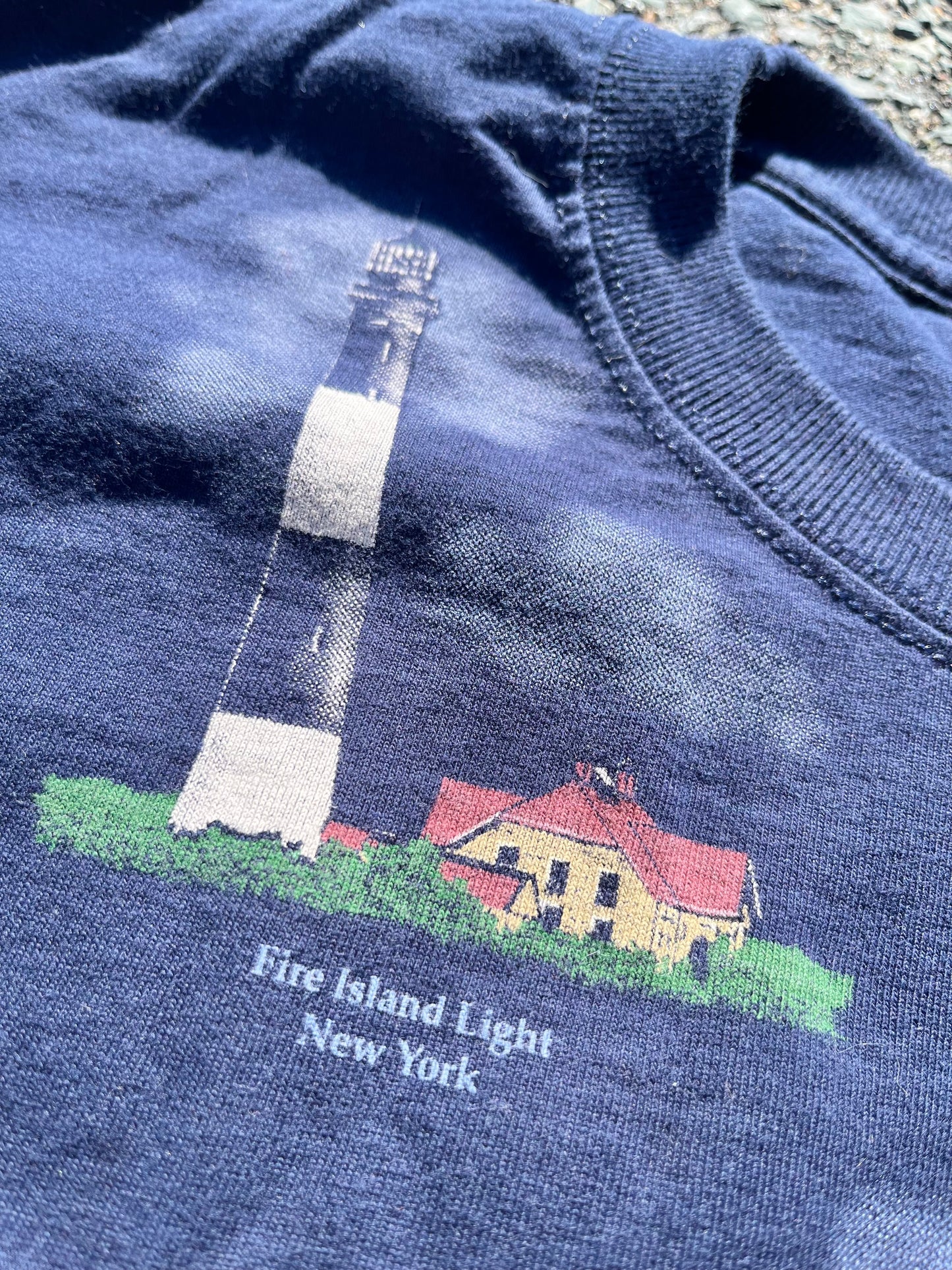 Vintage American Coastal Lighthouse 90's All Over Print AOP T Shirt Size 2XL Navy Blue