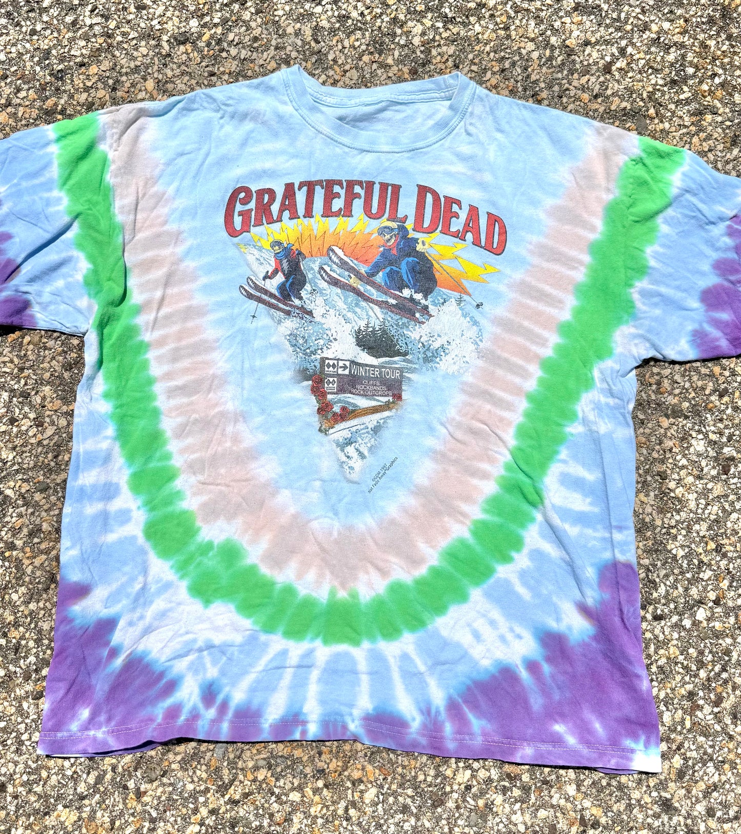Vintage Grateful Dead Ski Skiing Tie Dye 90's Y2KTour Band T Shirt Size XL