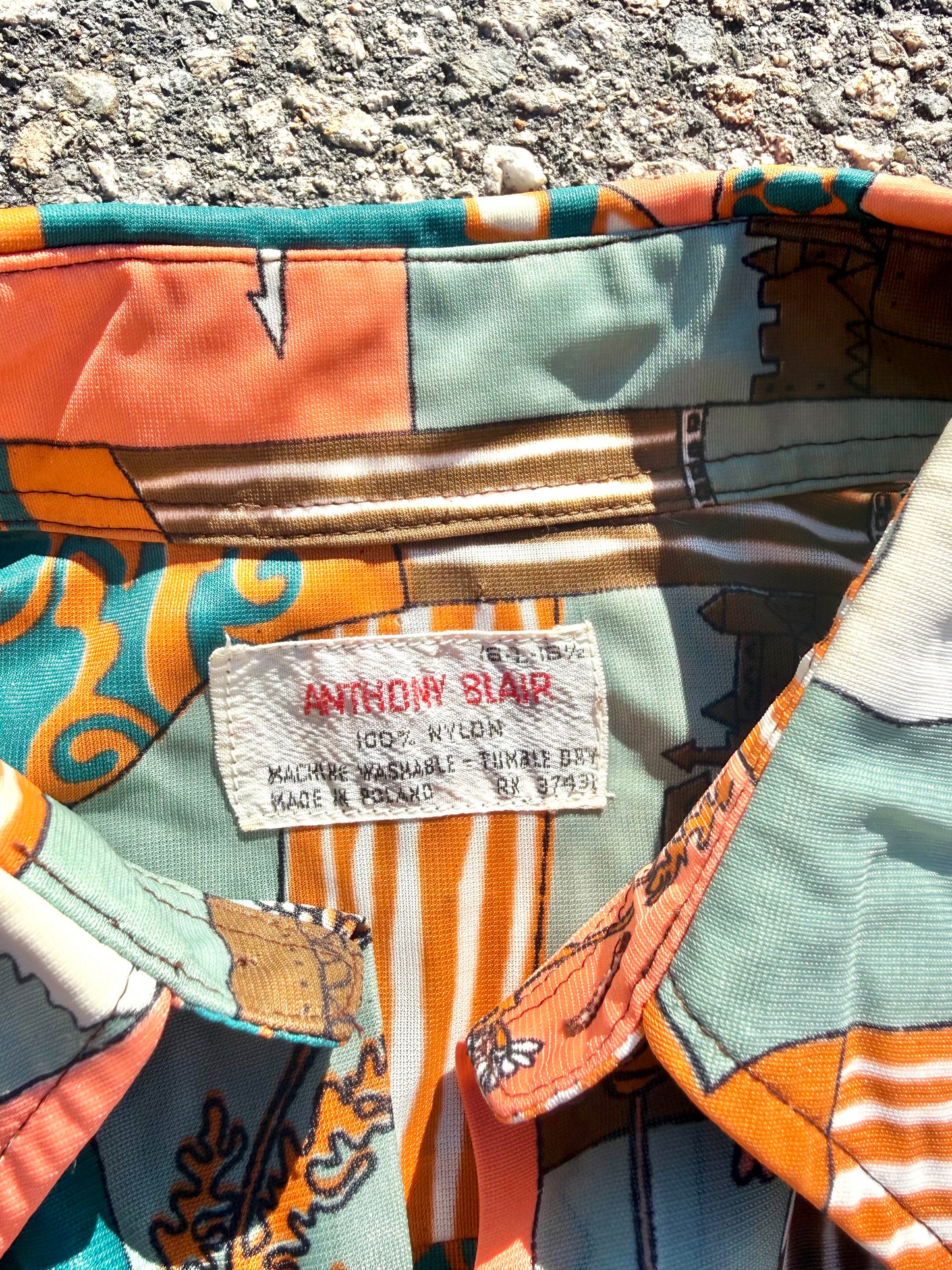 Vintage Anthony Blair All Over Print 70's Disco Retro Camp Button Up Shirt Large 16-16 1/2