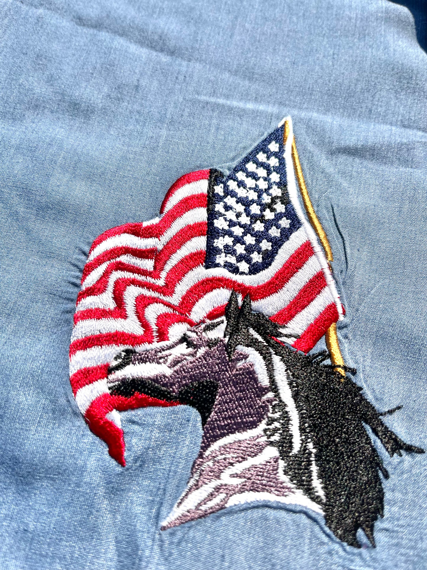 Vintage Ely Cattleman Country Charmers American Flag/Horse 90's Pearl Snap Western Style Shirt XL