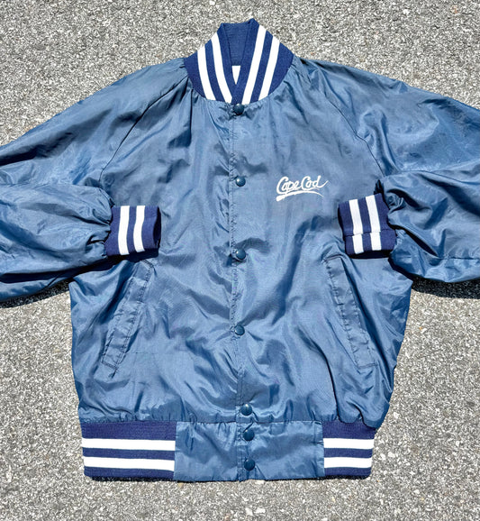 Vintage Cape Cod Massachusetts Retro 80's Satin Bomber Jacket Small Navy Blue