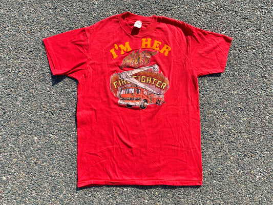 Vintage I'm Her Firefighter Fire Department 70's 80's Retro Single Stitch T Shirt Size Medium