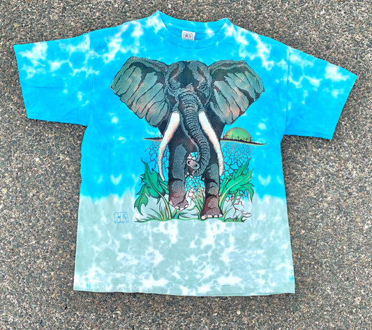 Vintage Elephant Nature Print Tie Dyed 90's T Shirt Single Stitch Made in USA