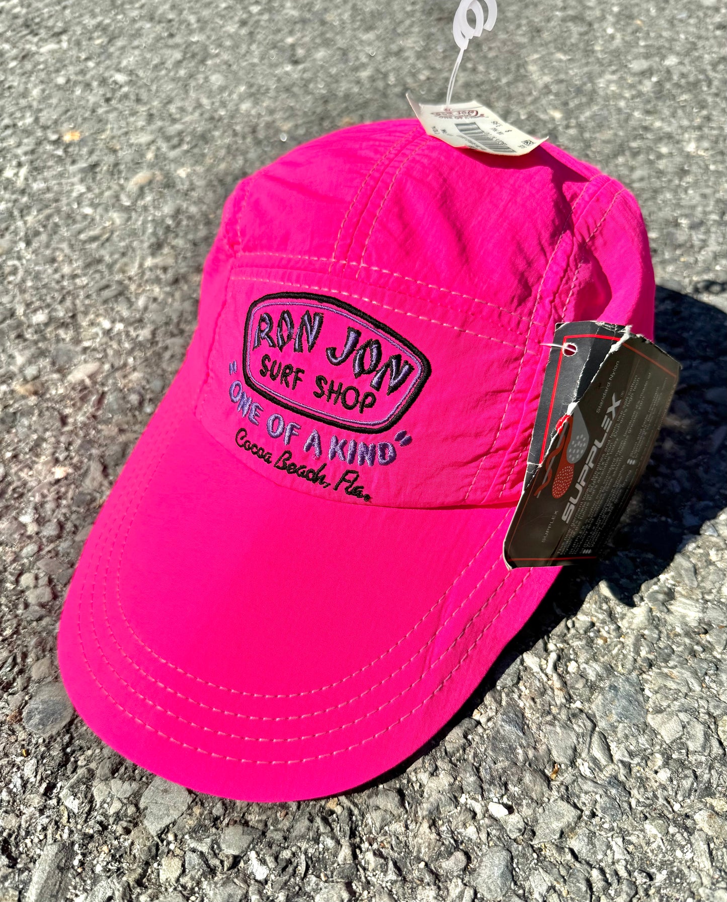 Vintage Ron Jon Surf Shop Deadstock 80s Retro Neon Pink 5 Panel Hat Cap