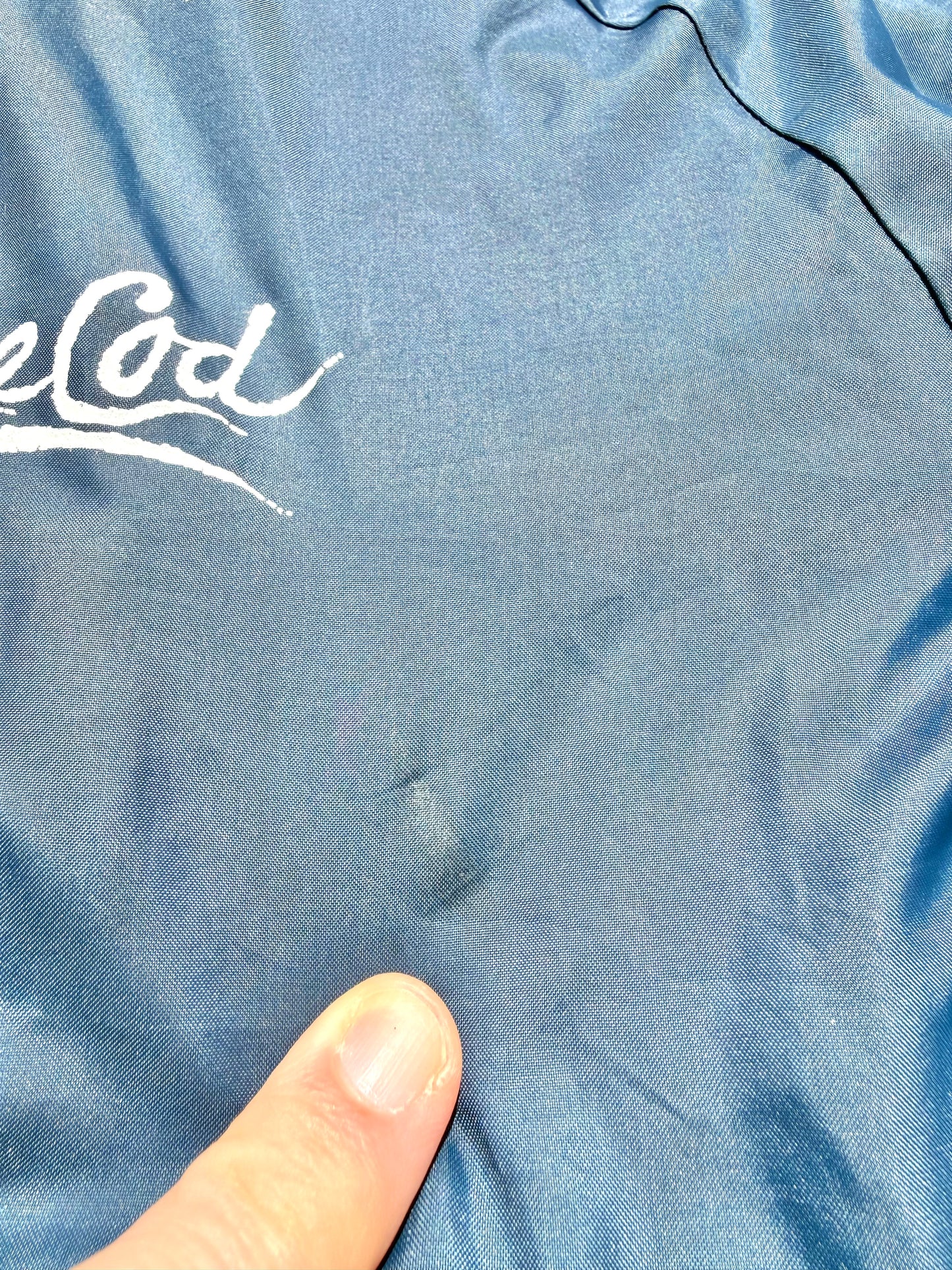 Vintage Cape Cod Massachusetts Retro 80's Satin Bomber Jacket Small Navy Blue