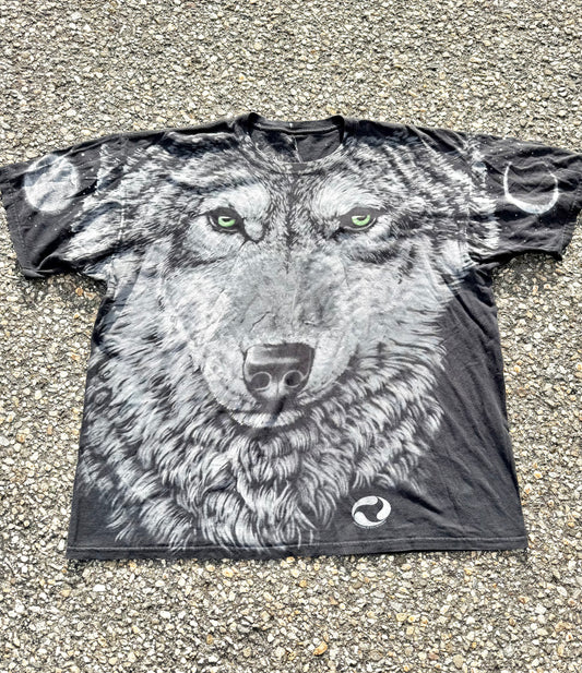 Vintage Liquid Blue All Over Print AOP Crazy Wolves Wolf Nature T Shirt Size XL