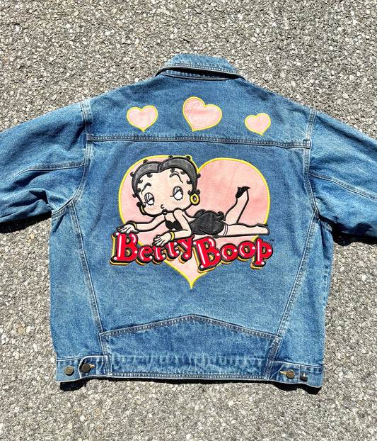 Vintage Betty Boop American Toons Retro 90's Blue Denim Jean Jacket Large