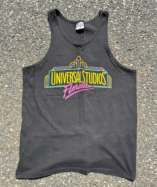 Vintage Universal Studios Florida Retro 90's Neon Logo Tank Top Single Stitch T Shirt Size M Medium Black