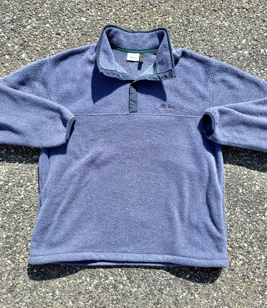 Vintage L.L. Bean 90's Snap T Fleece Retro Logo Pullover Sweater Size L Large Blue