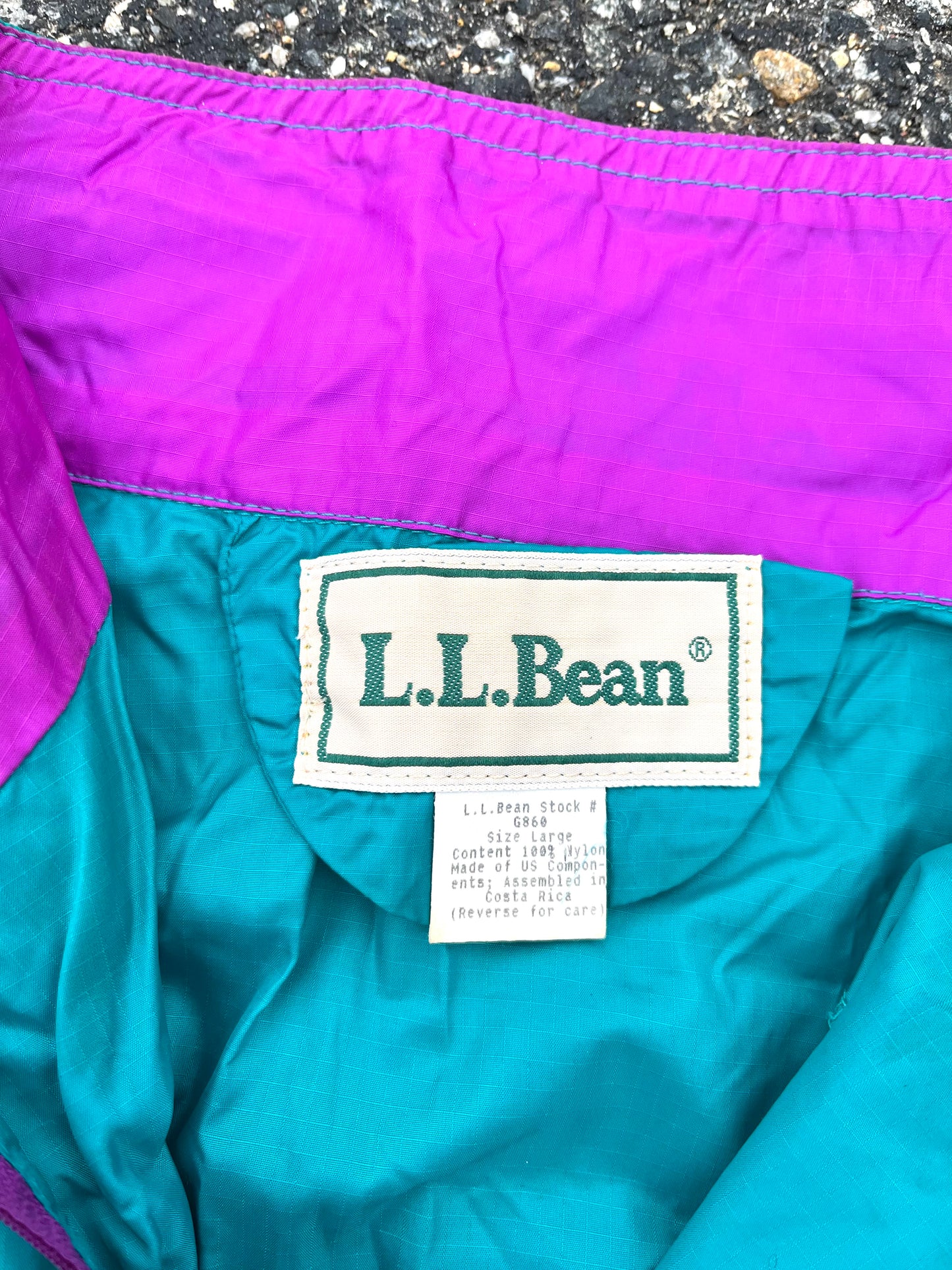 Vintage L.L. Bean 80's Retro 1/4 Zip Lightweight Jacket Windbreaker Men's Size Large Hot Pink and Teal