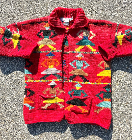 Vintage Quichua Village Native Tribal Wool Chunky Knit Cardigan Sweater Unisex Size Medium
