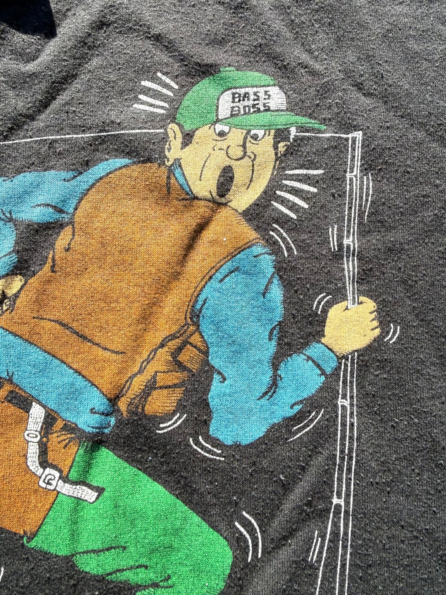 Vintage Fishing Tackle Wife Funny Retro 80's Single Stitch T Shirt Size L Black