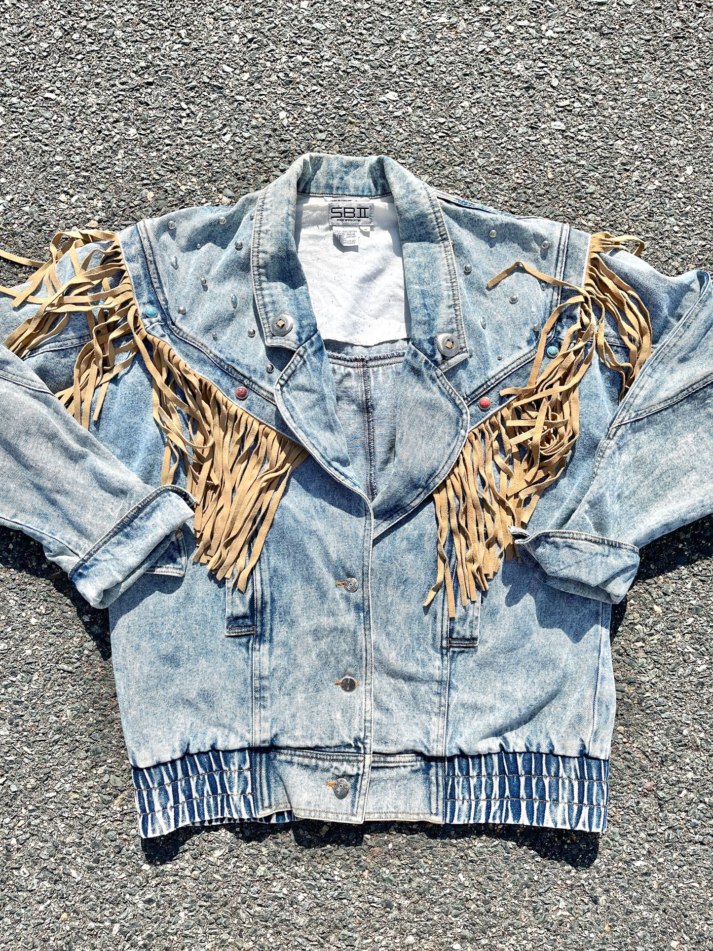 Vintage SB-II Betterman 80's Bedazzled Southwestern Tassel Denim Jacket Women's Size M Medium