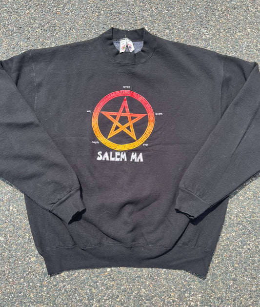 Vintage Salem, Massachusetts Witches Coven Pentagram 90's Halloween Crewneck Sweatshirt XL