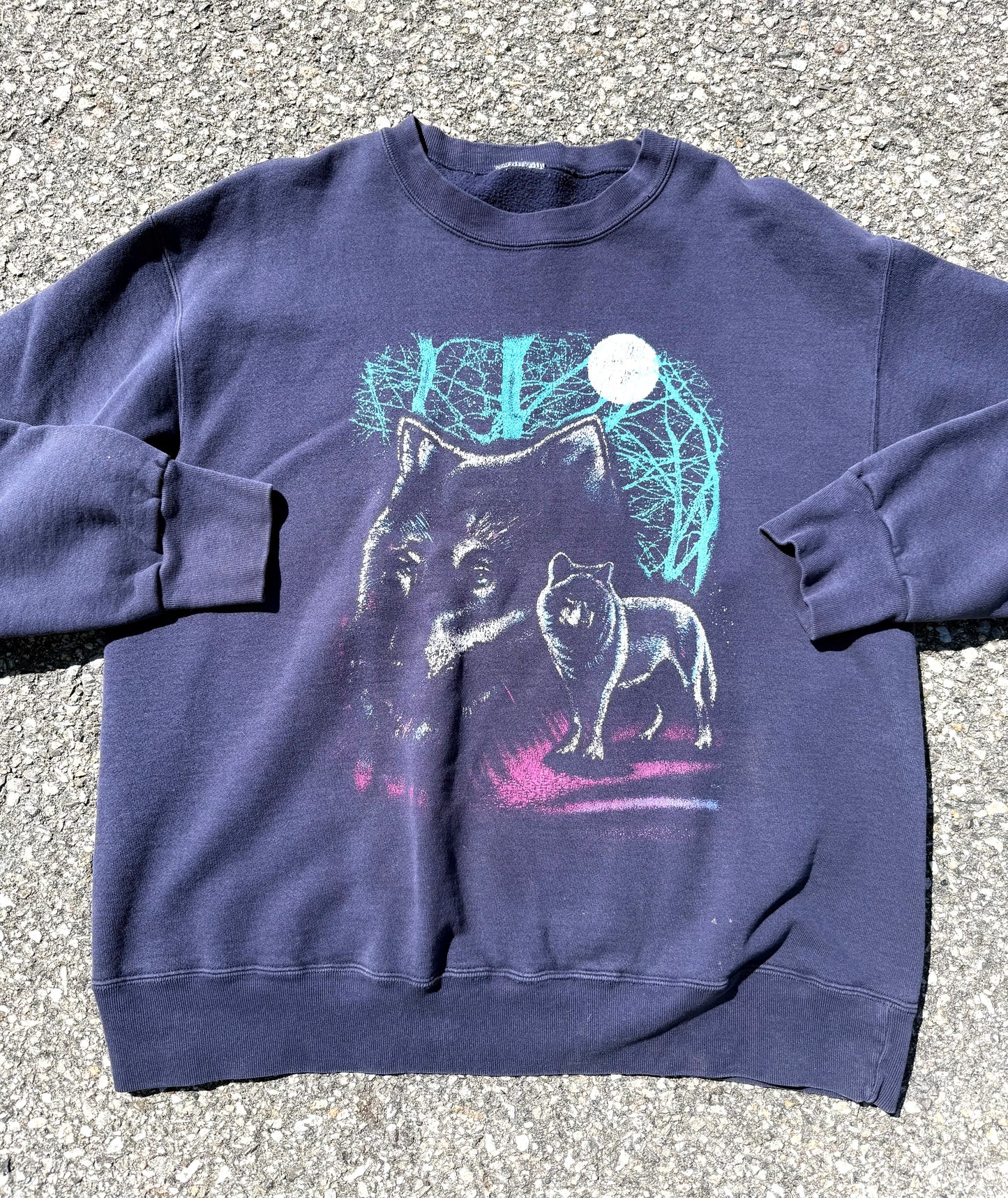 Vintage Wolf Wolves Nature 90's Retro Crewneck Sweatshirt Size L Large Navy
