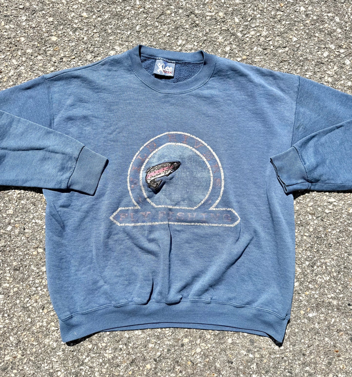 Vintage Lee Sport Wild River Fly Fishing 90's Retro Crewneck Sweatshirt Large Blue