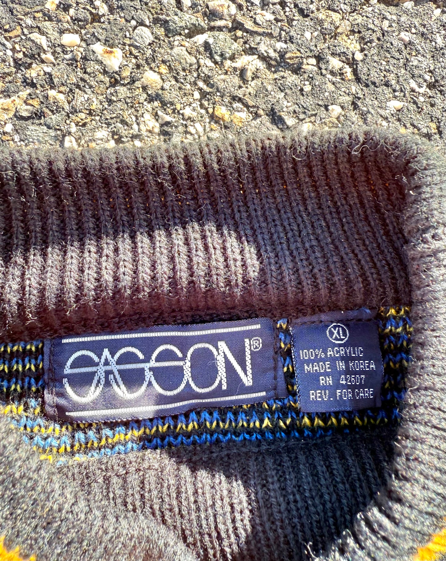 Vintage Sasson Crazy Print Coogi Style 80s Retro Knit Sweater Men's Size XL