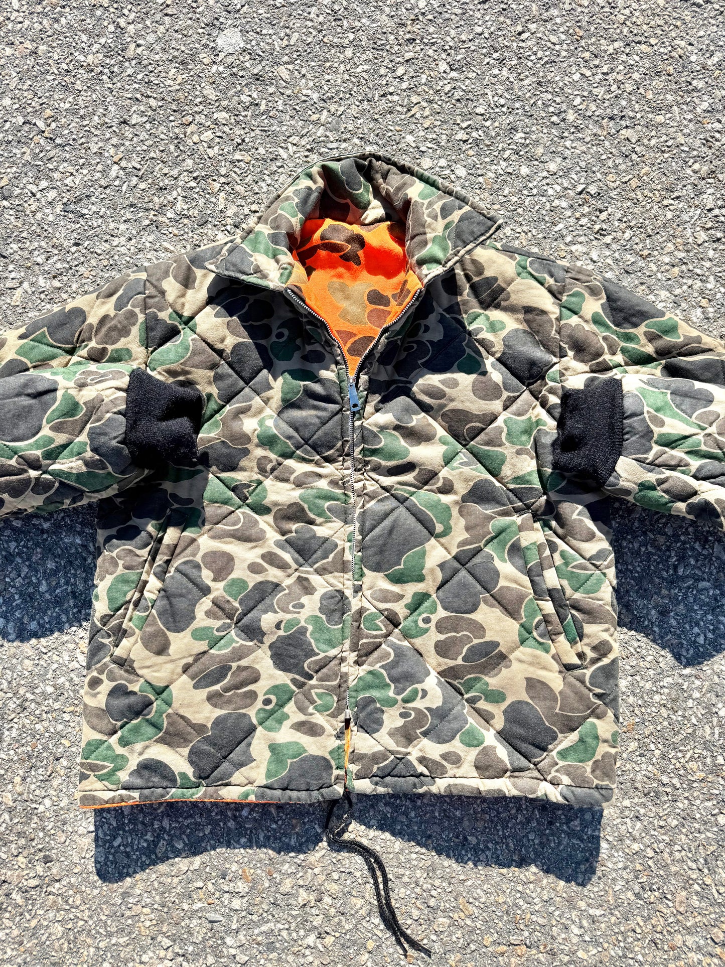 Vintage Camo Reversible Hunter Orange Workwear Quilted Bomber Jacket Large