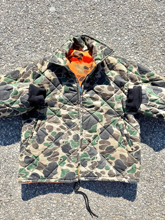 Vintage Camo Reversible Hunter Orange Workwear Quilted Bomber Jacket Large