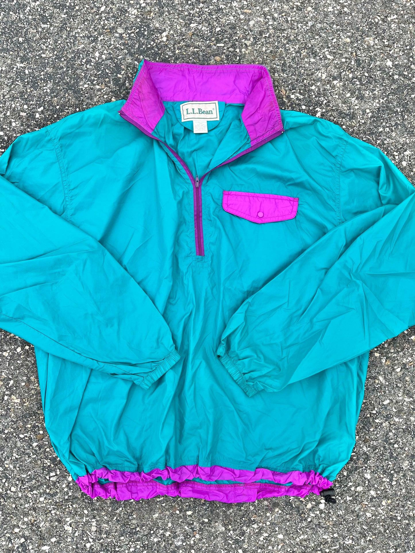 Vintage L.L. Bean 80's Retro 1/4 Zip Lightweight Jacket Windbreaker Men's Size Large Hot Pink and Teal