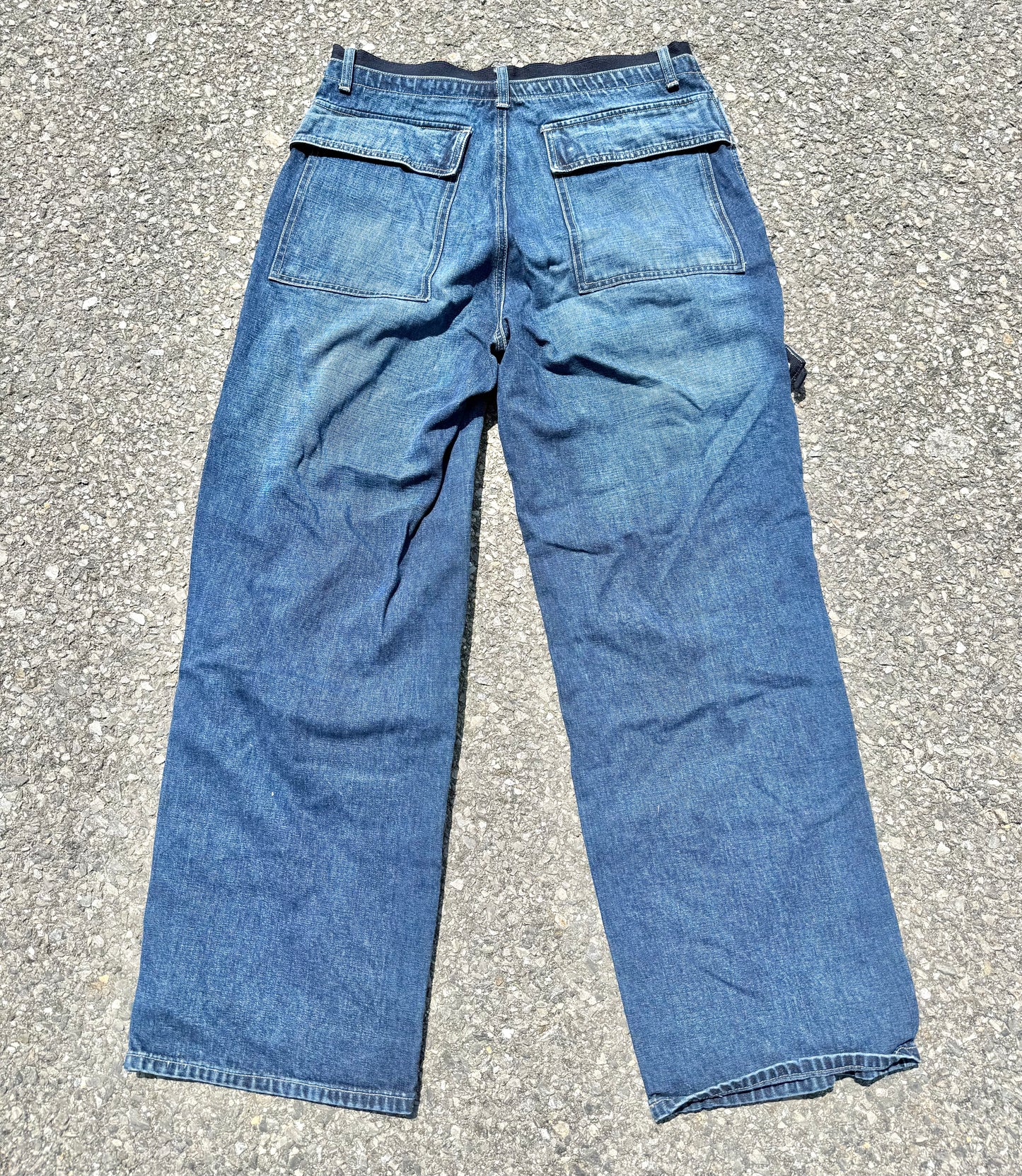 Vintage Girbaud Retro 80's Baggy Cargo Style Double Knee Blue Denim Jeans 34x32