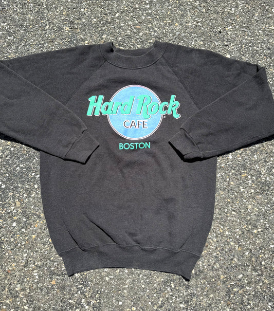 Vintage Hard Rock Cafe Boston Retro Crewneck Sweatshirt Size Small/Medium Black
