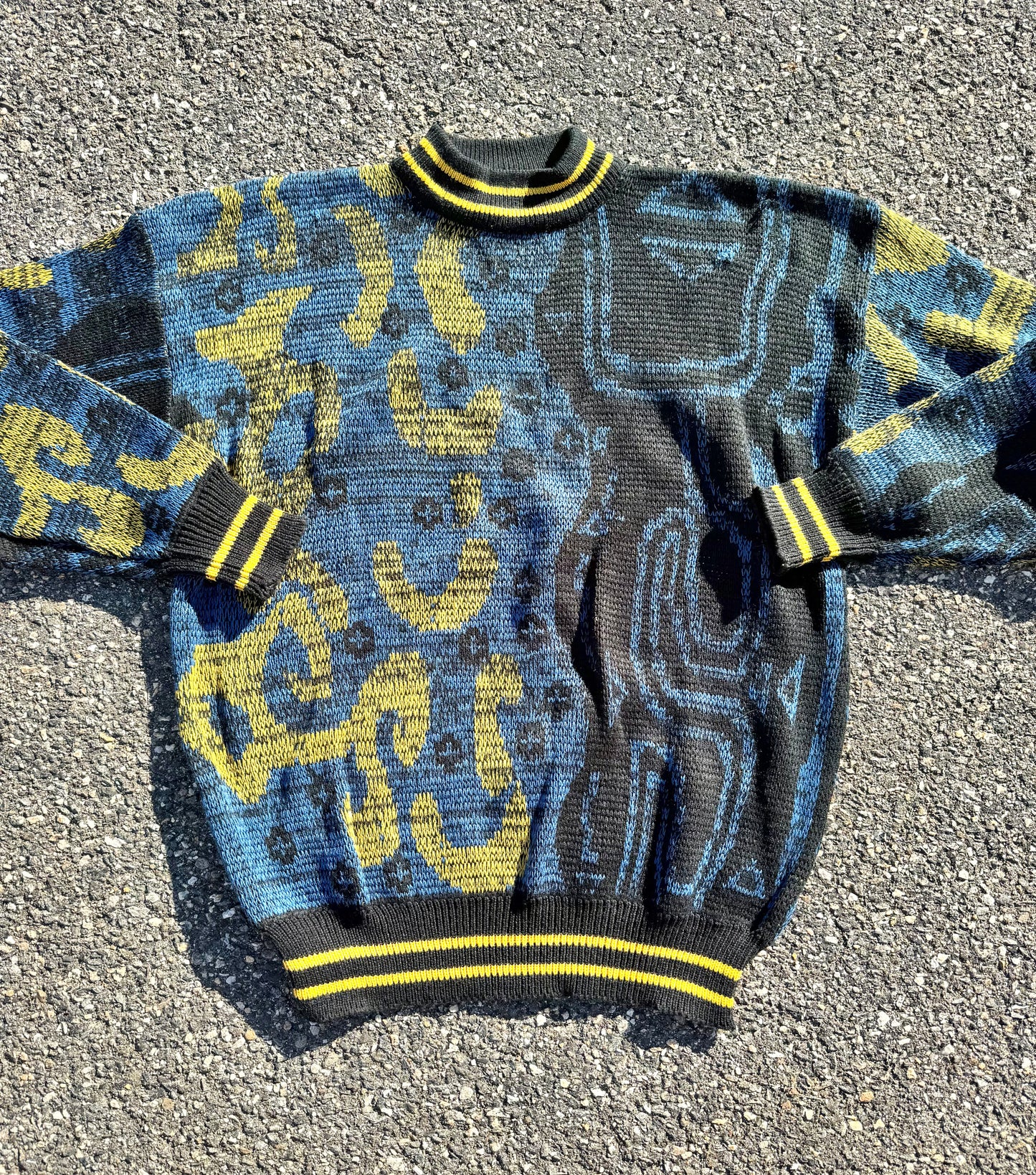 Vintage Sasson Crazy Print Coogi Style 80s Retro Knit Sweater Men's Size XL