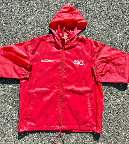 Vintage New York City Marathon Asics Lightweight Jacket Windbreaker Size L Large Red