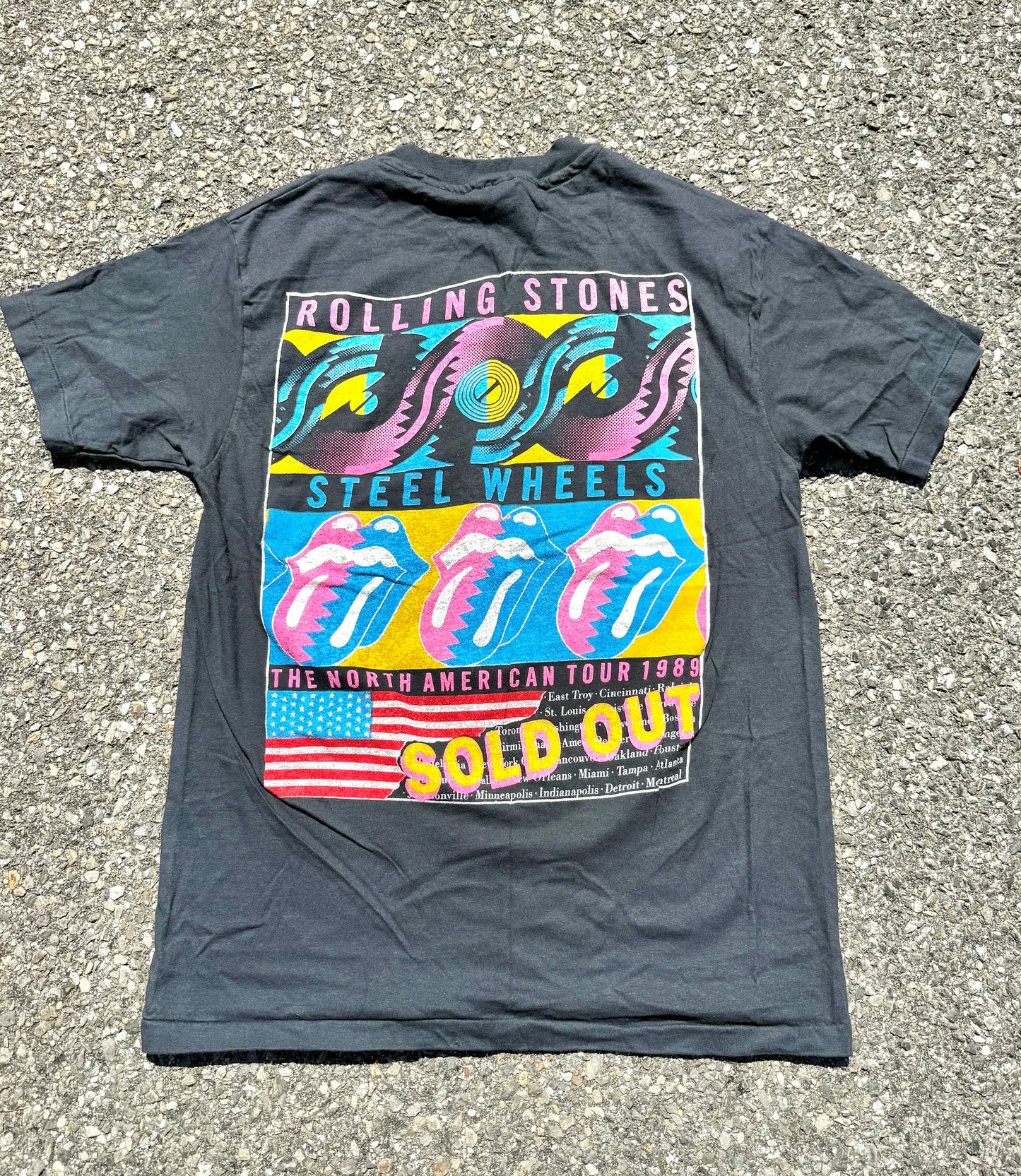 Vintage Rolling Stones Steel Wheels 80's North American Tour Rock Band T Shirt Medium 1989 Black