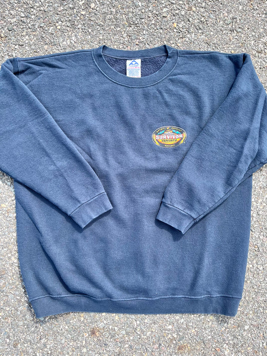 Vintage Survivor Vanuatu 2004 TV Show Crewneck Sweatshirt Size XL Blue