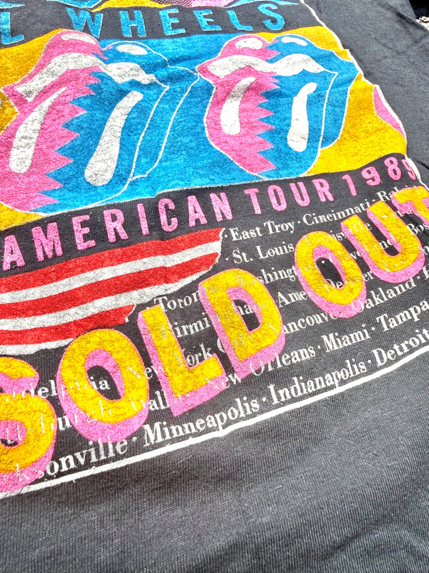 Vintage Rolling Stones Steel Wheels 80's North American Tour Rock Band T Shirt Medium 1989 Black