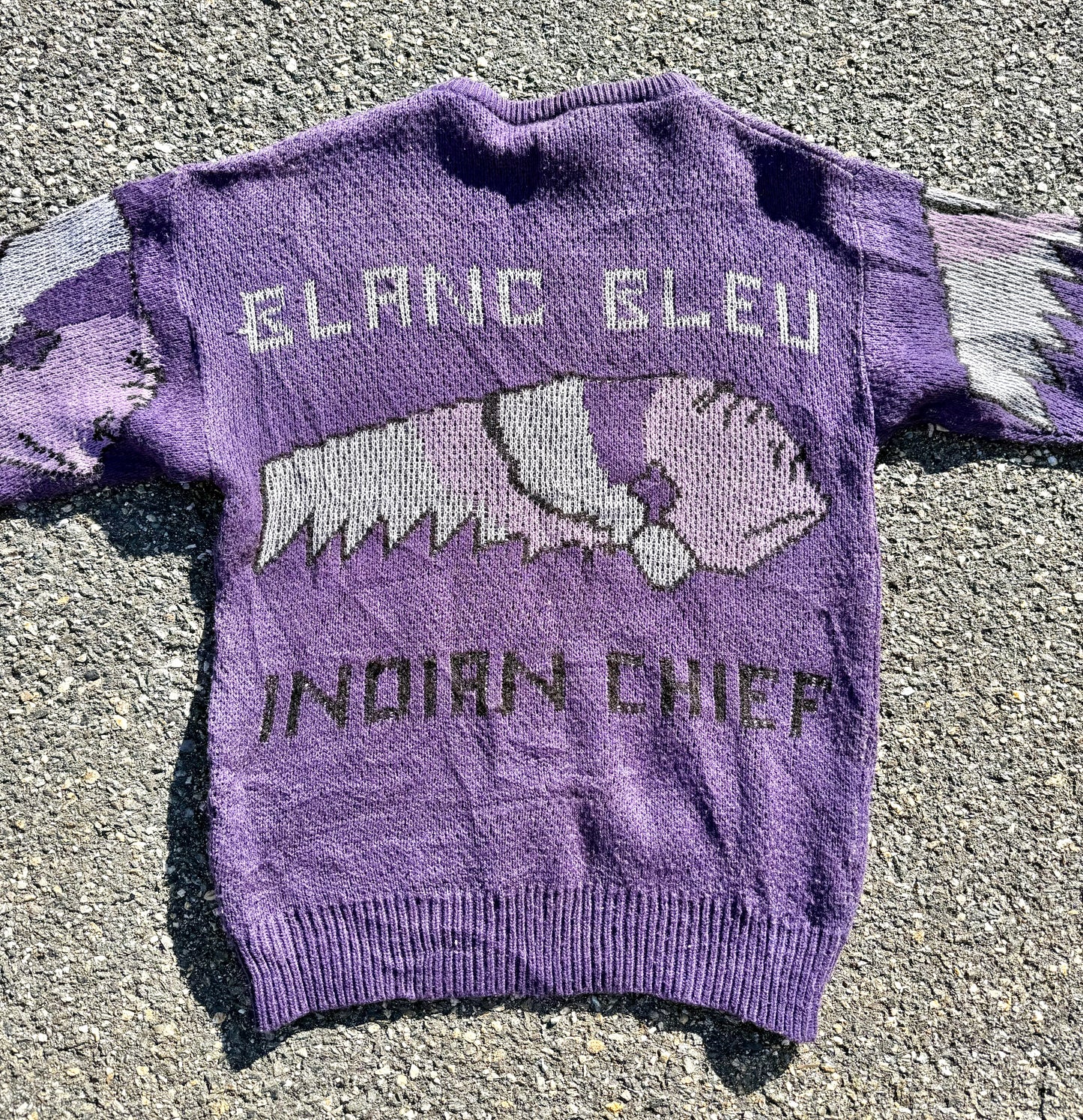 Vintage Blanc Bleu Indian Chief Purple Retro Knit Sweater Size M Medium