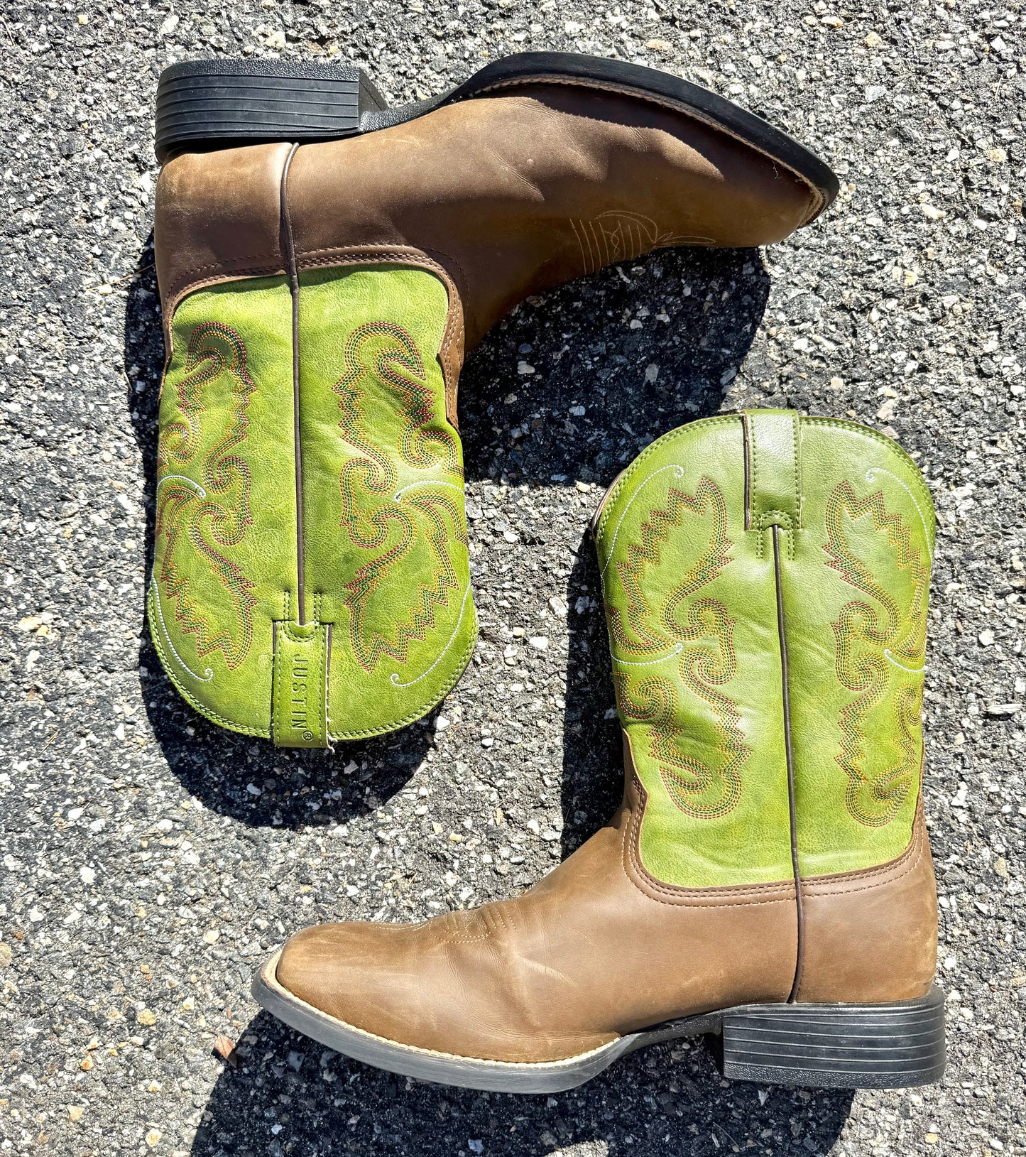 Justin Slip On Men's Leather Western Cowboy Ranch Boots Size US 12D Green