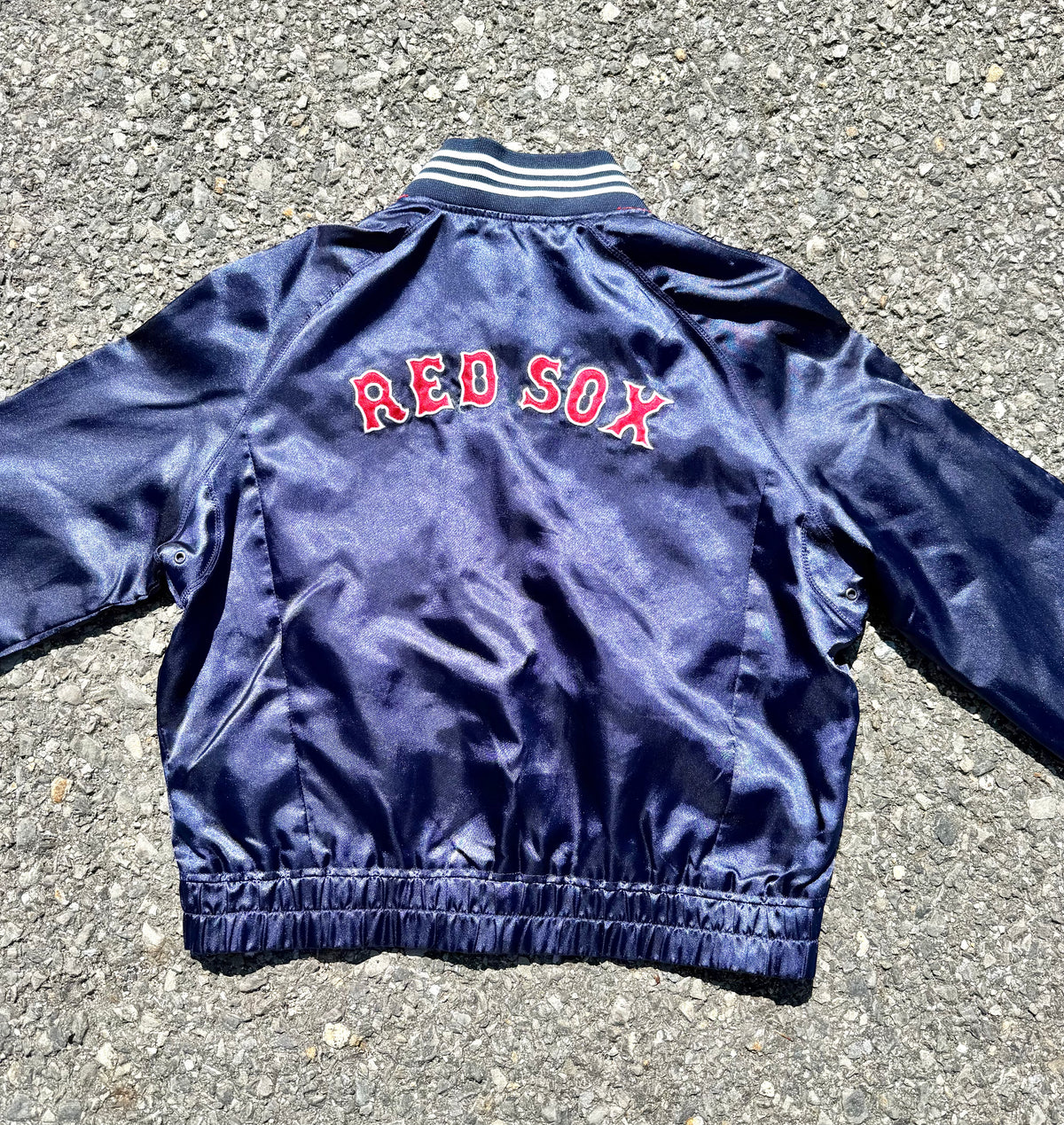 Vintage Boston Red Sox Women's Cropped Lightweight Satin Bomber Jacket Large