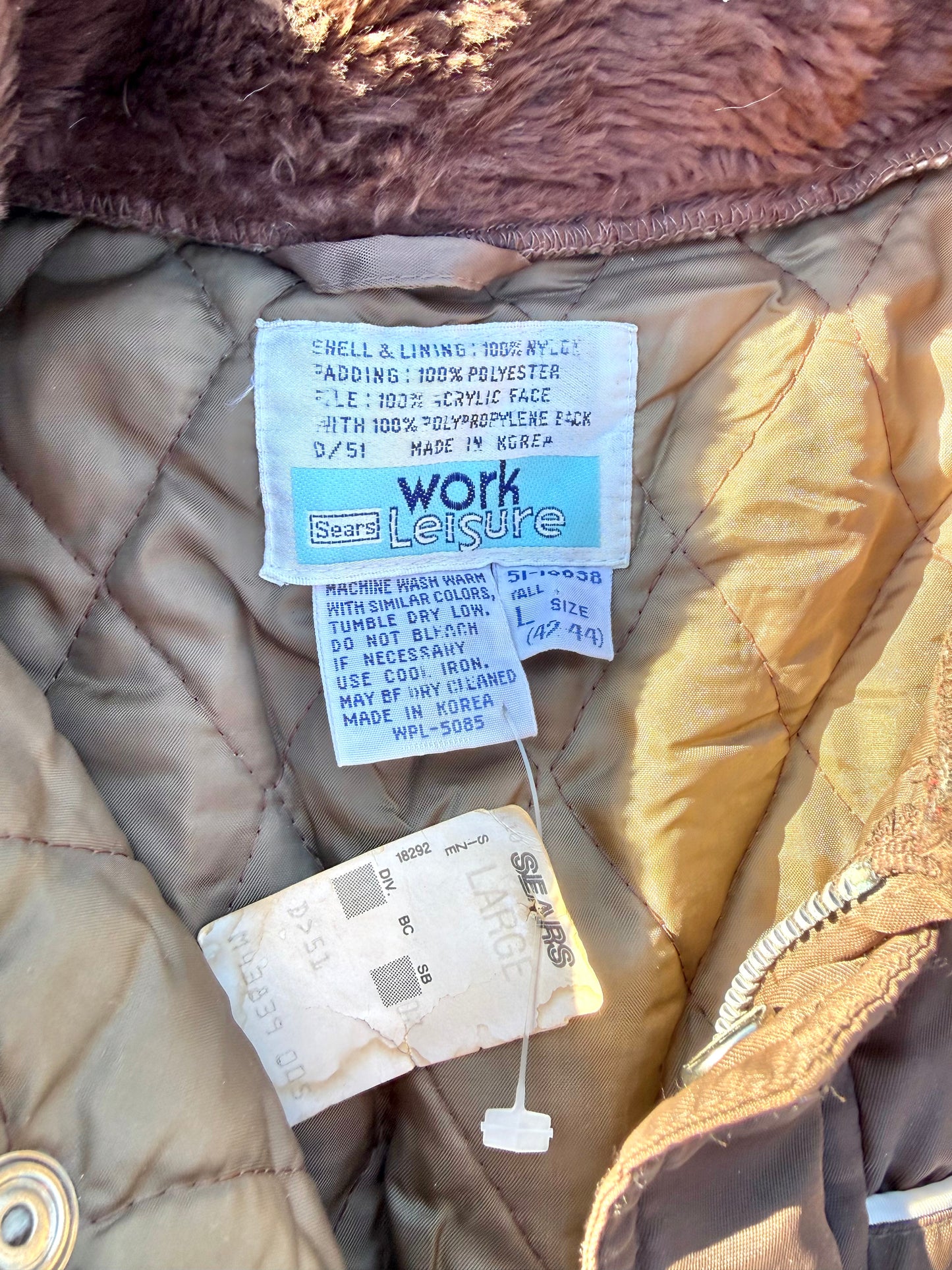 Vintage Sear Retro 80's Mens Full Body Snow Ski Suit Size L Large Brown