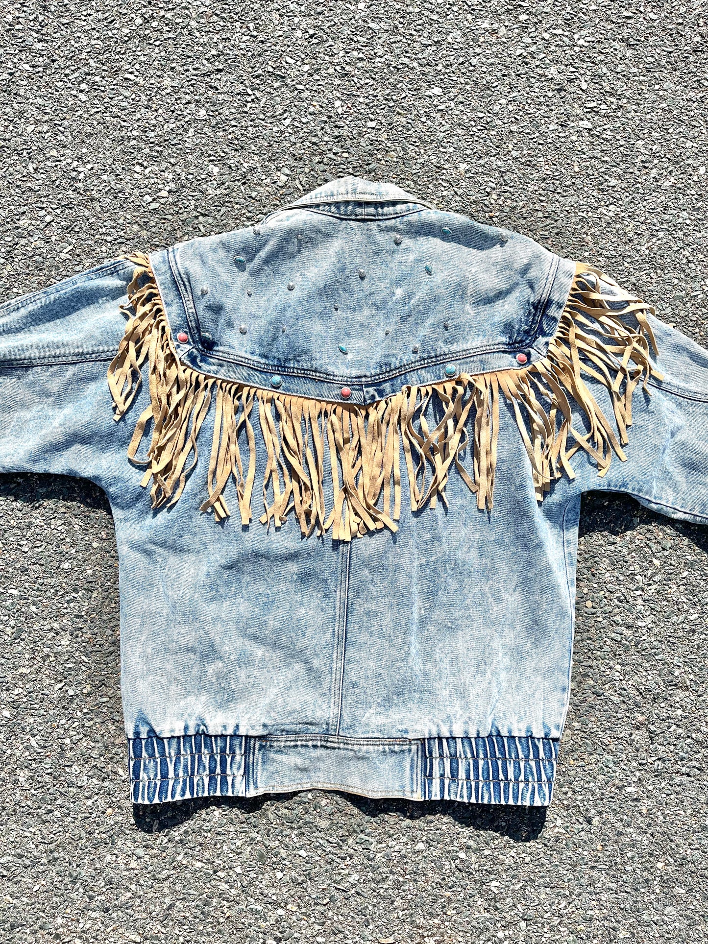 Vintage SB-II Betterman 80's Bedazzled Southwestern Tassel Denim Jacket Women's Size M Medium