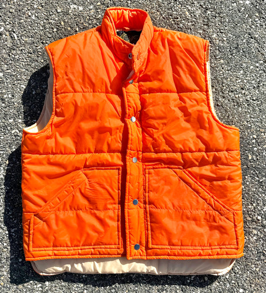 Vintage Montgomery Ward 70's 80's Retro Highlighter Orange Puffer Vest Men's Size M Medium