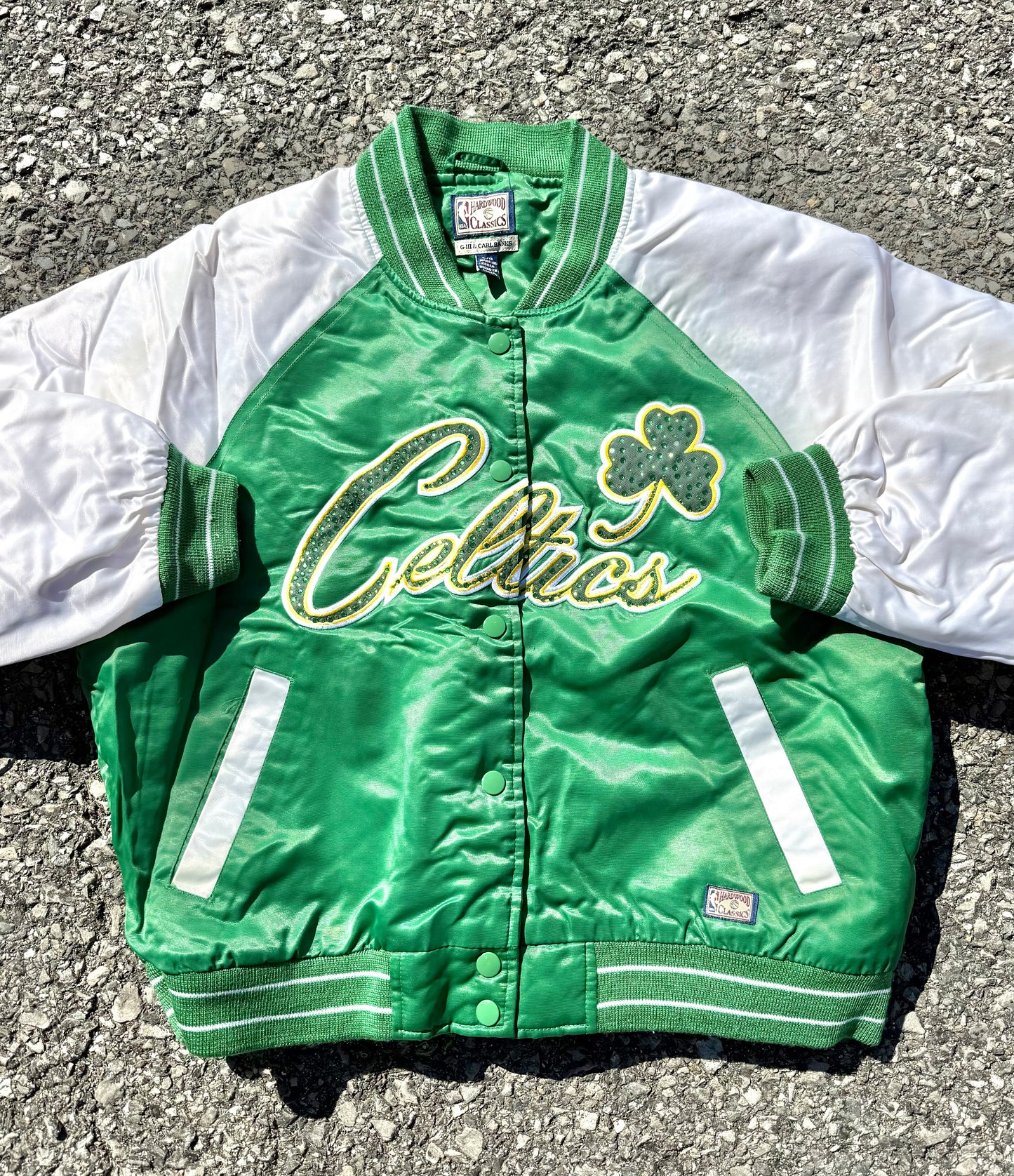 Vintage Boston Celtics Hardwood Classics Women's NBA Satin Bomber Jacket Large