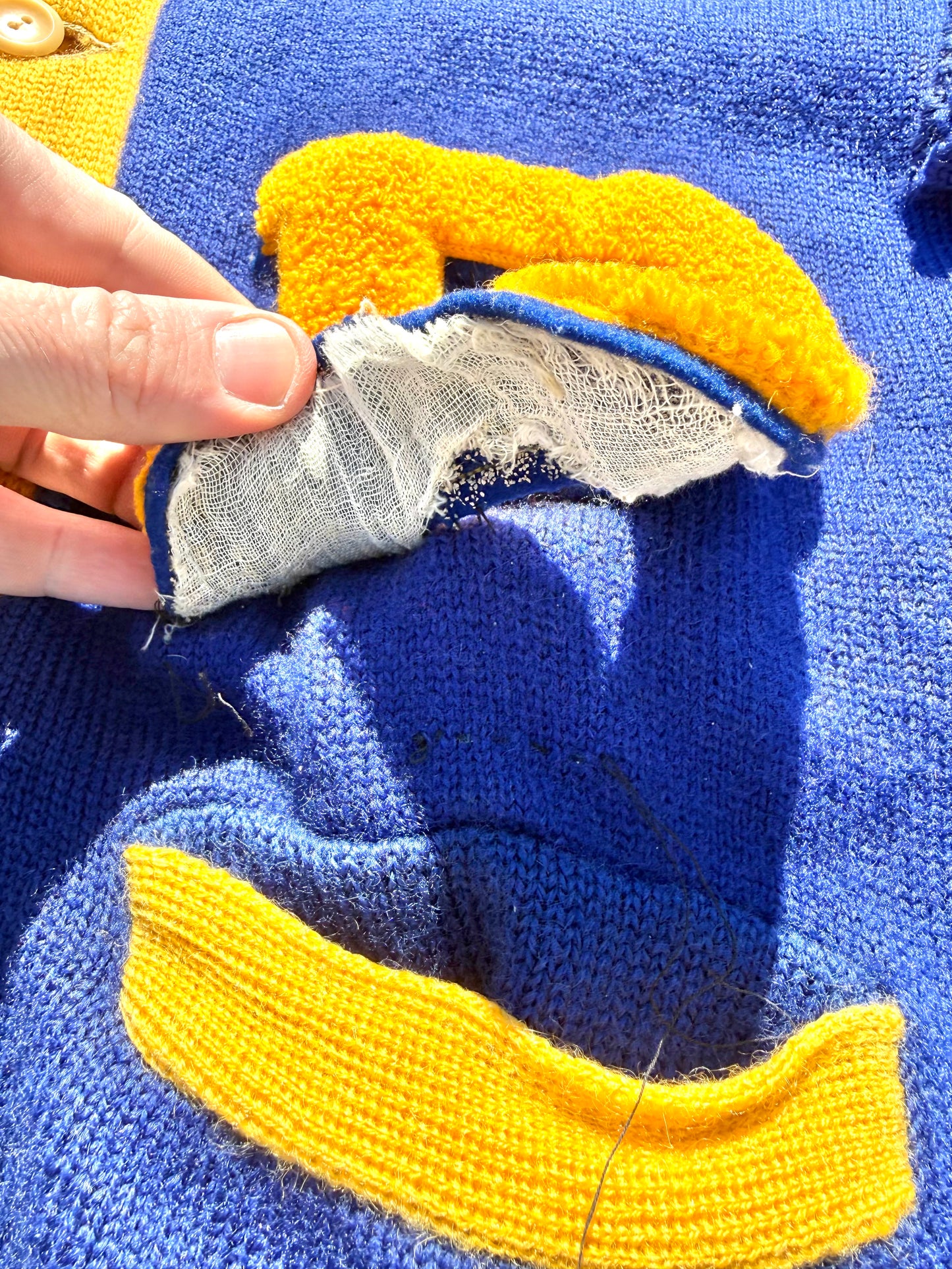 Vintage Varsity Football 50's Letterman Wool Cardigan Sweater Size M Medium Blue and Gold