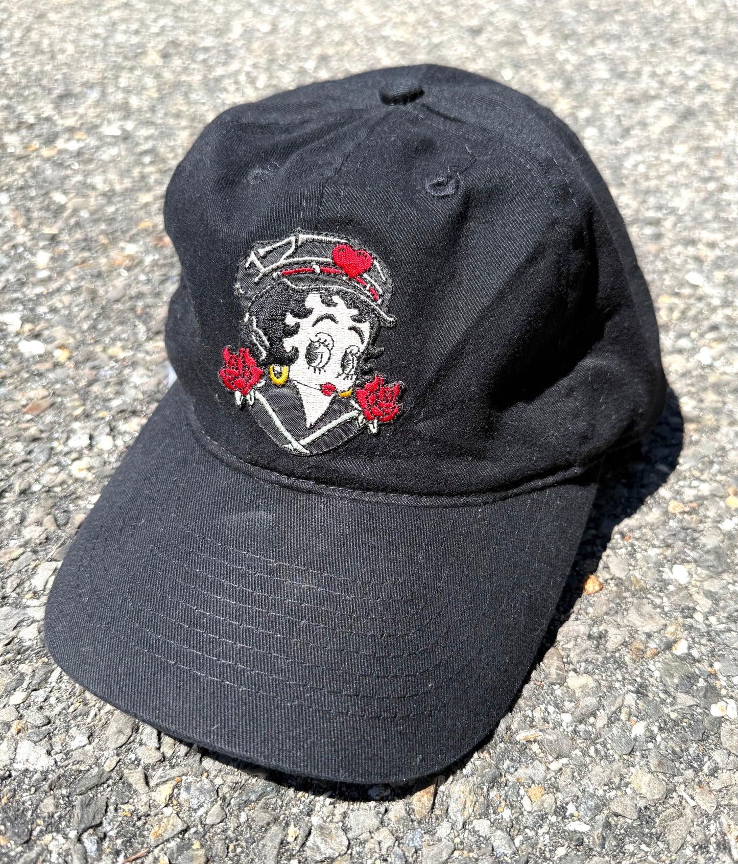 Vintage Betty Boop 90's Biker Snapback Baseball Hat Cap Black.