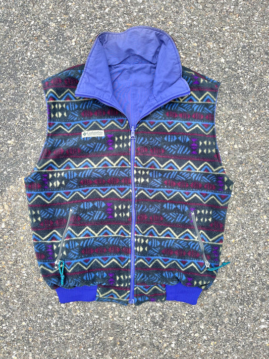 Vintage Columbia Retro 90's Reversible Aztec Print Fleece Vest Mens Size M Medium