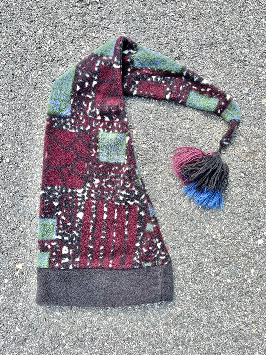 Vintage The Mews Patchwork Long Elf Style Polartec Fleece Beanie Winter Hat Cap