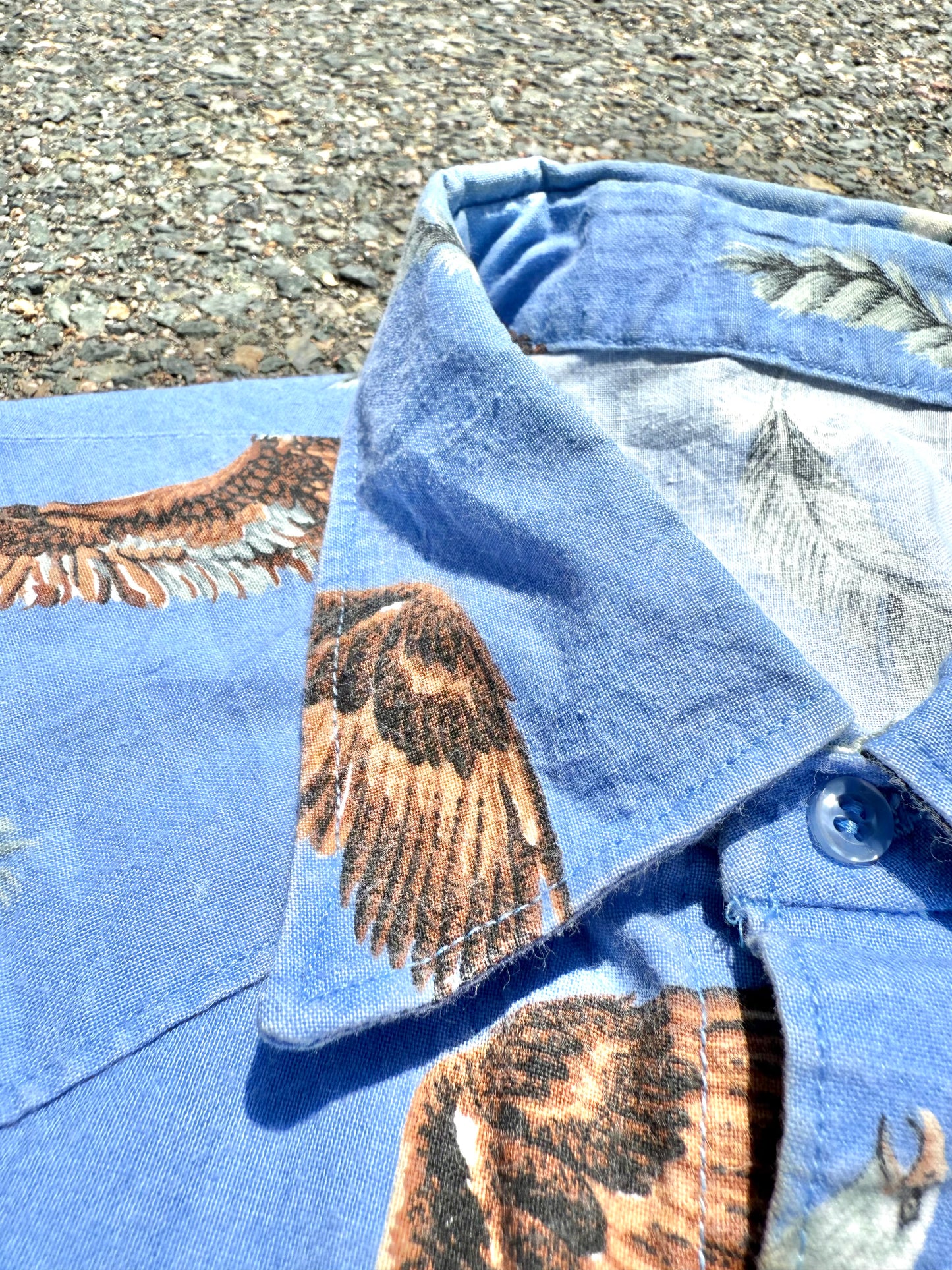 Vintage Eagle Feather All Over Print Pearl Snap Rodeo Western Style Shirt Size M Medium