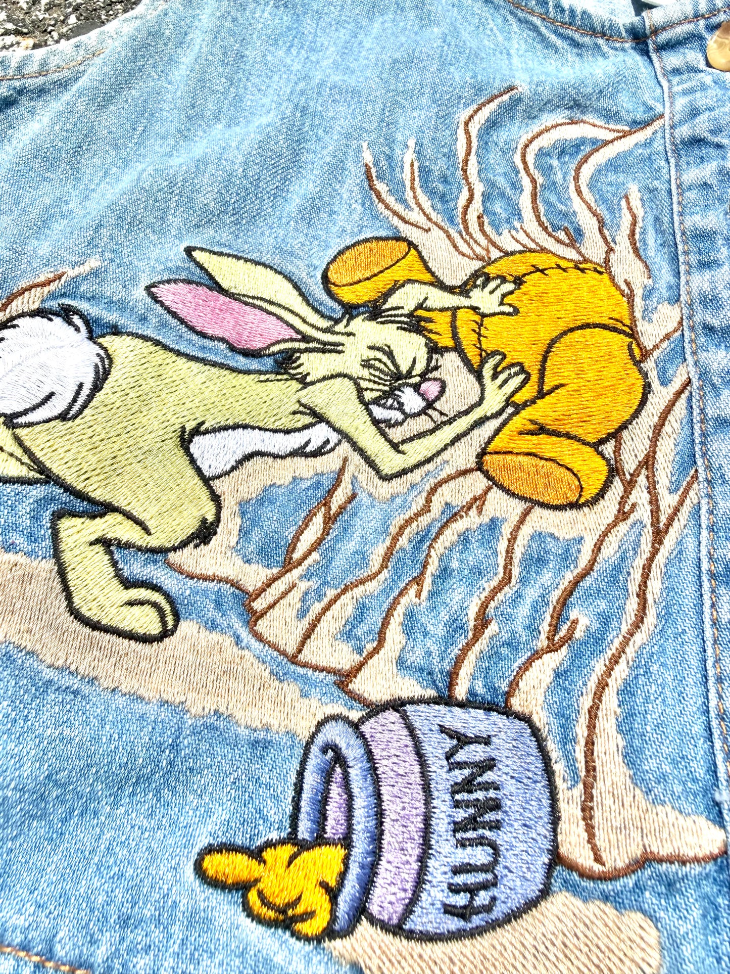 Vintage Disney Store Winnie Pooh Embroidered 90s Blue Denim Jumper Dress Medium