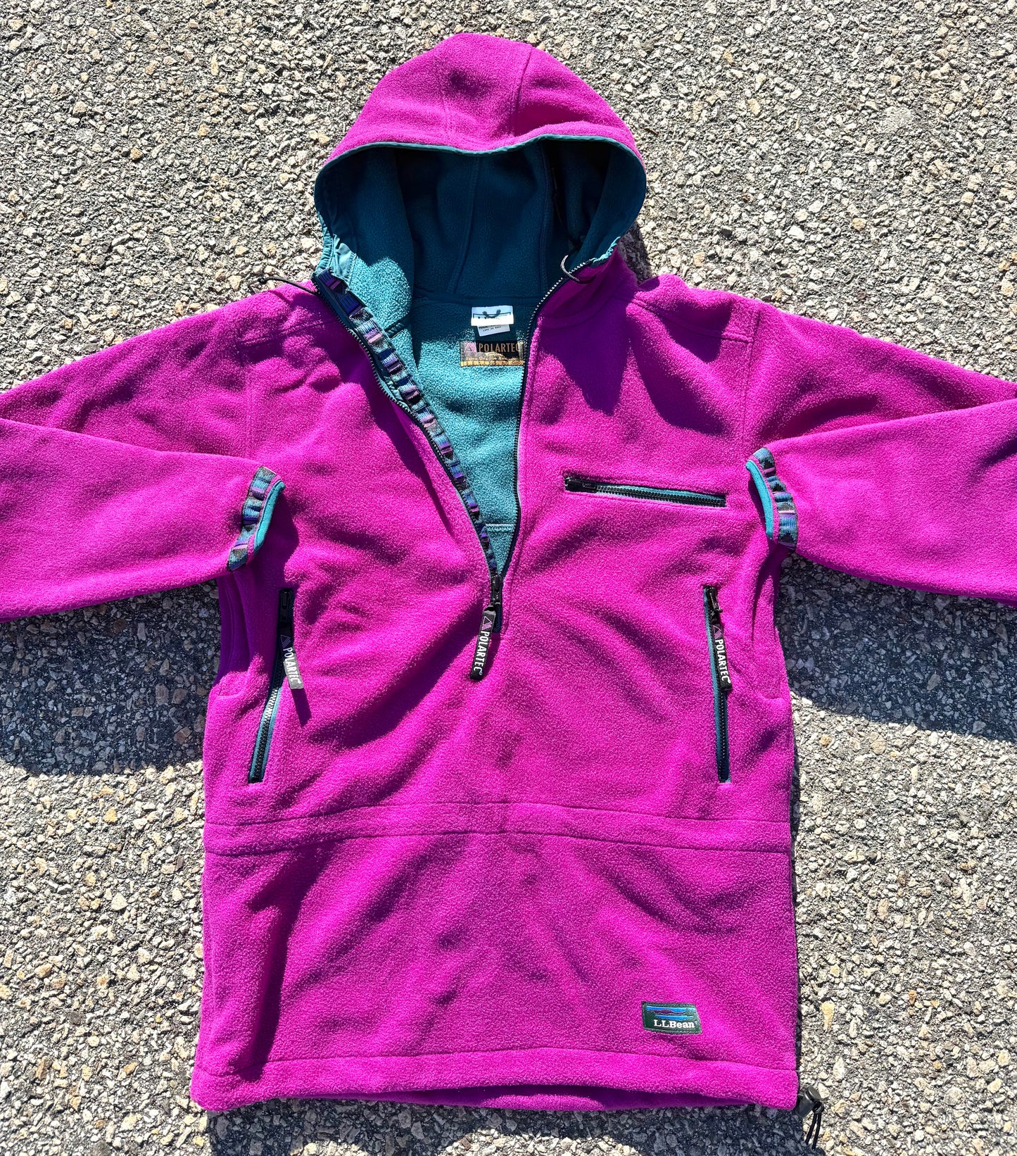 Vintage L.L. Bean Southwestern Trim 90's Half Zip Fleece Hoodie Men's Size S Small