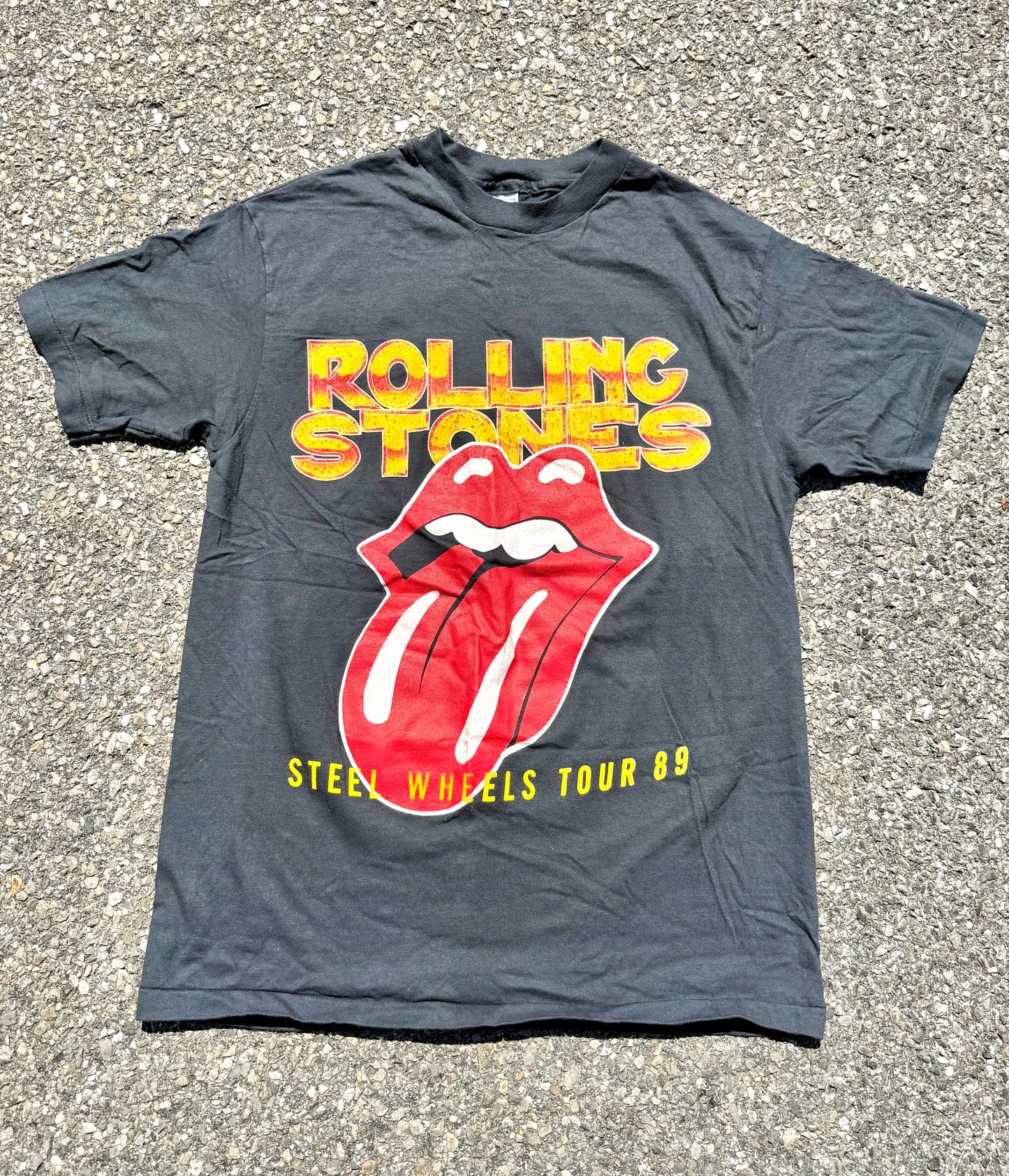 Vintage Rolling Stones Steel Wheels 80's North American Tour Rock Band T Shirt Medium 1989 Black